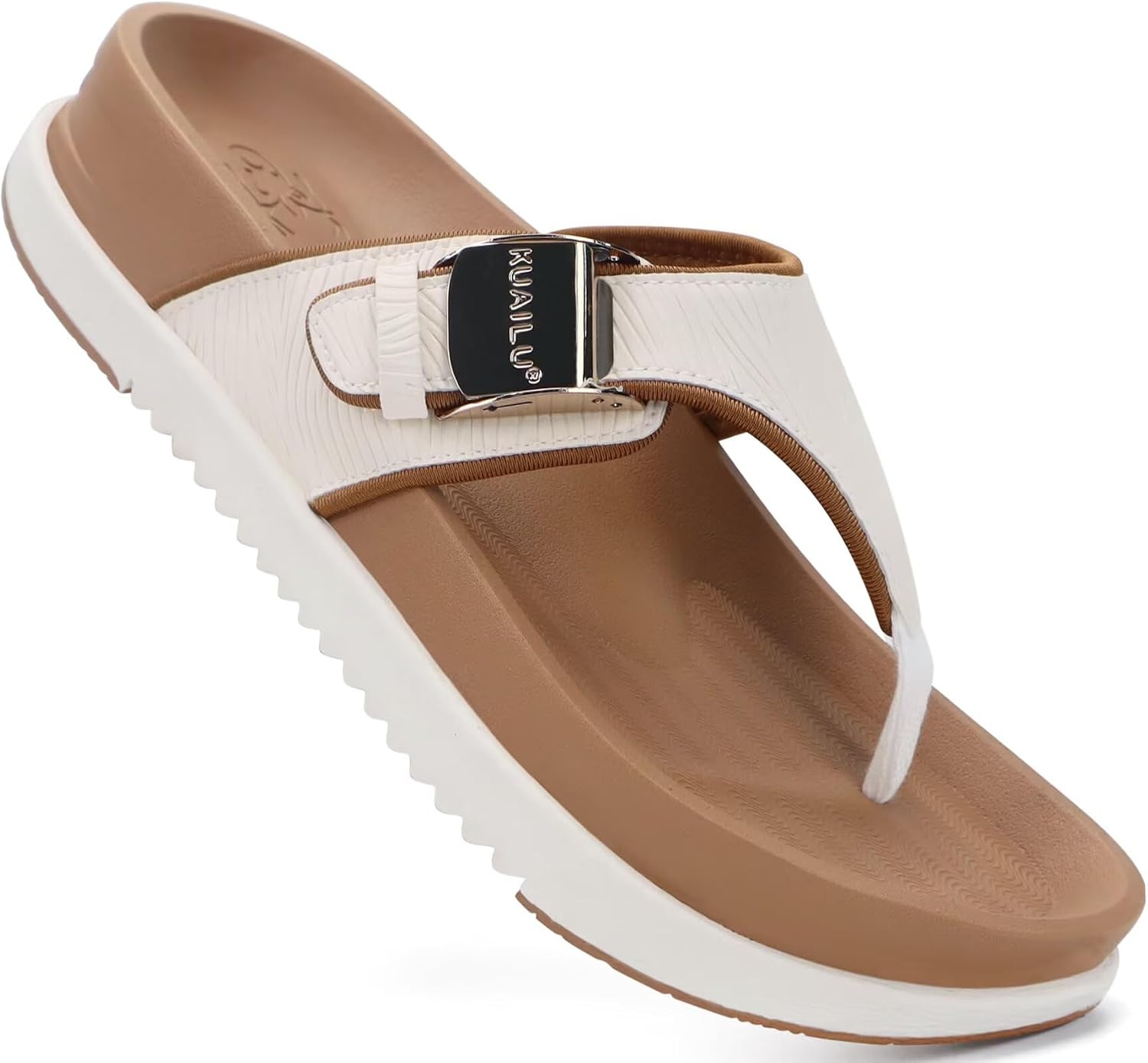 image:imageKuaiLu Flip Flops for Womens Orthotic Platform Sandals with Arch SupportWhite Khaki
