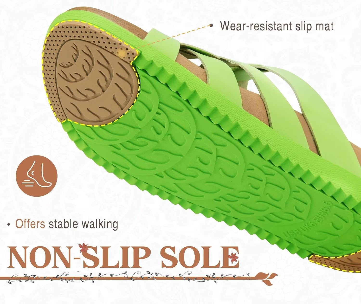 image:imageKuaiLu Gladiator Sandals for Women with Comfortable Arch SupportNeon Green Go One Size Up