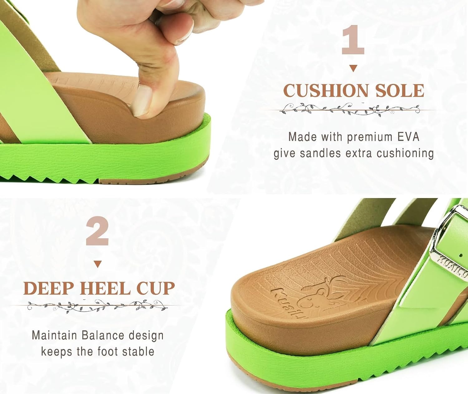 image:imageKuaiLu Gladiator Sandals for Women with Comfortable Arch SupportNeon Green Go One Size Up