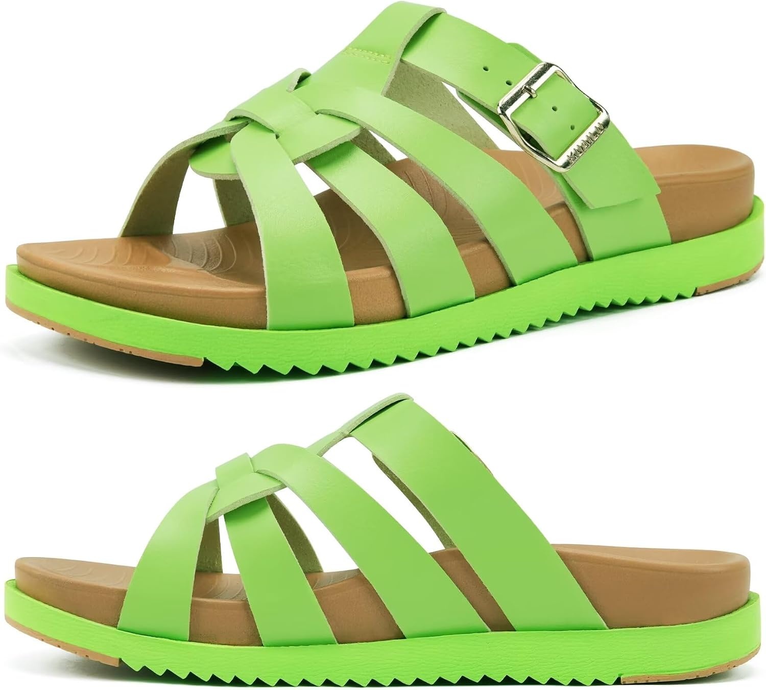 image:imageKuaiLu Gladiator Sandals for Women with Comfortable Arch SupportNeon Green Go One Size Up