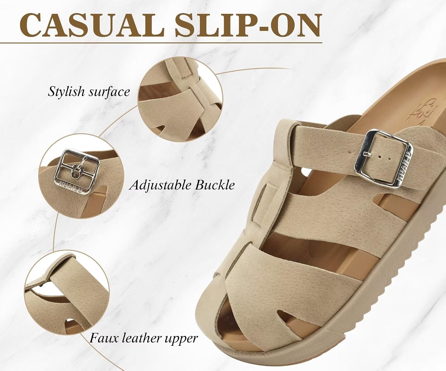 image:imageKuaiLu Womens Clog Sandals Comfortable Arch Support Chic Platform SlidesBeigefull Size Up