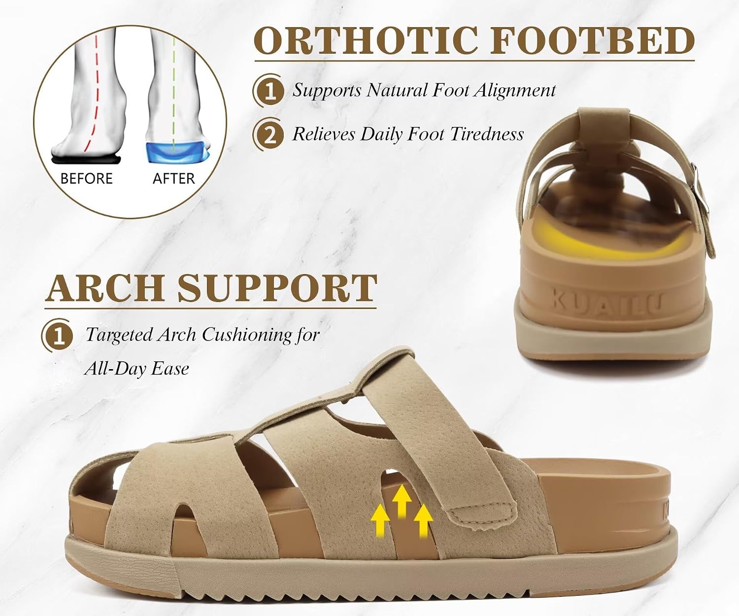 image:imageKuaiLu Womens Clog Sandals Comfortable Arch Support Chic Platform SlidesBeigefull Size Up