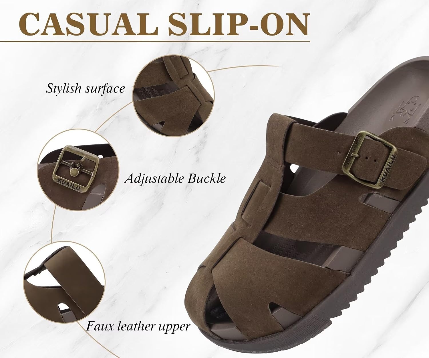 image:imageKuaiLu Womens Clog Sandals Comfortable Arch Support Chic Platform SlidesBrownfull Size Up