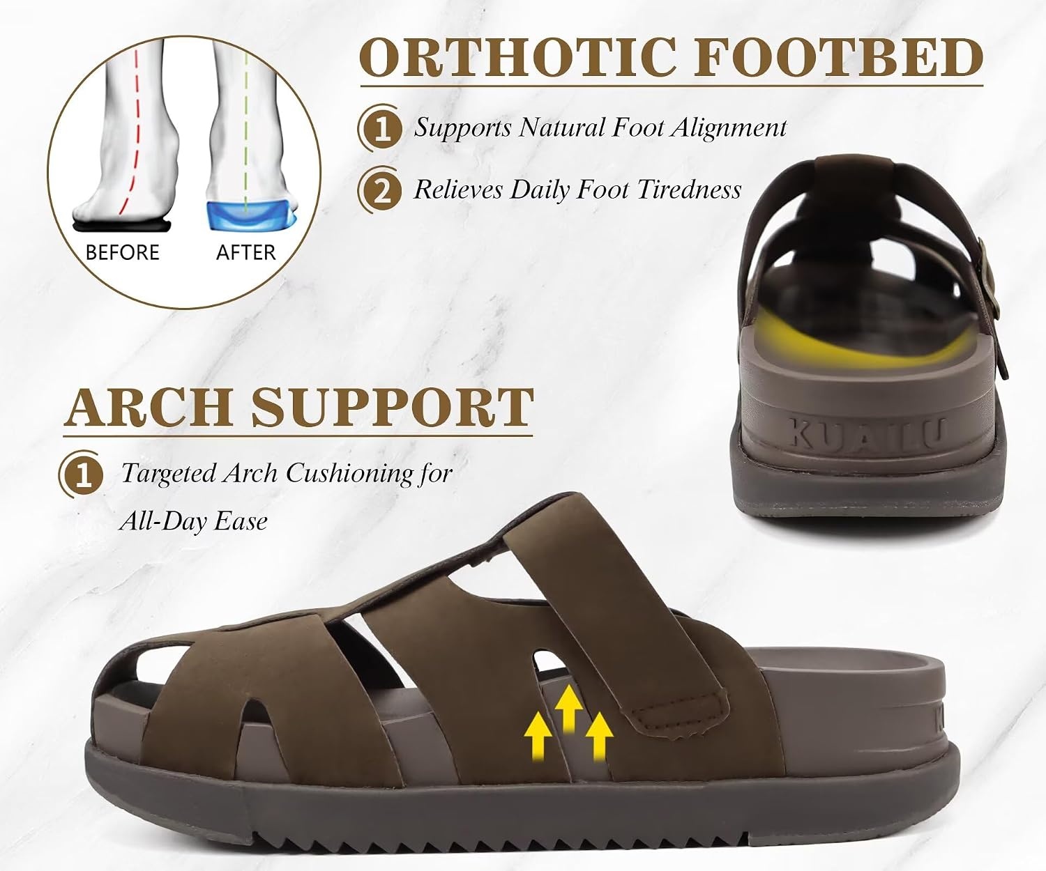 image:imageKuaiLu Womens Clog Sandals Comfortable Arch Support Chic Platform SlidesBrownfull Size Up