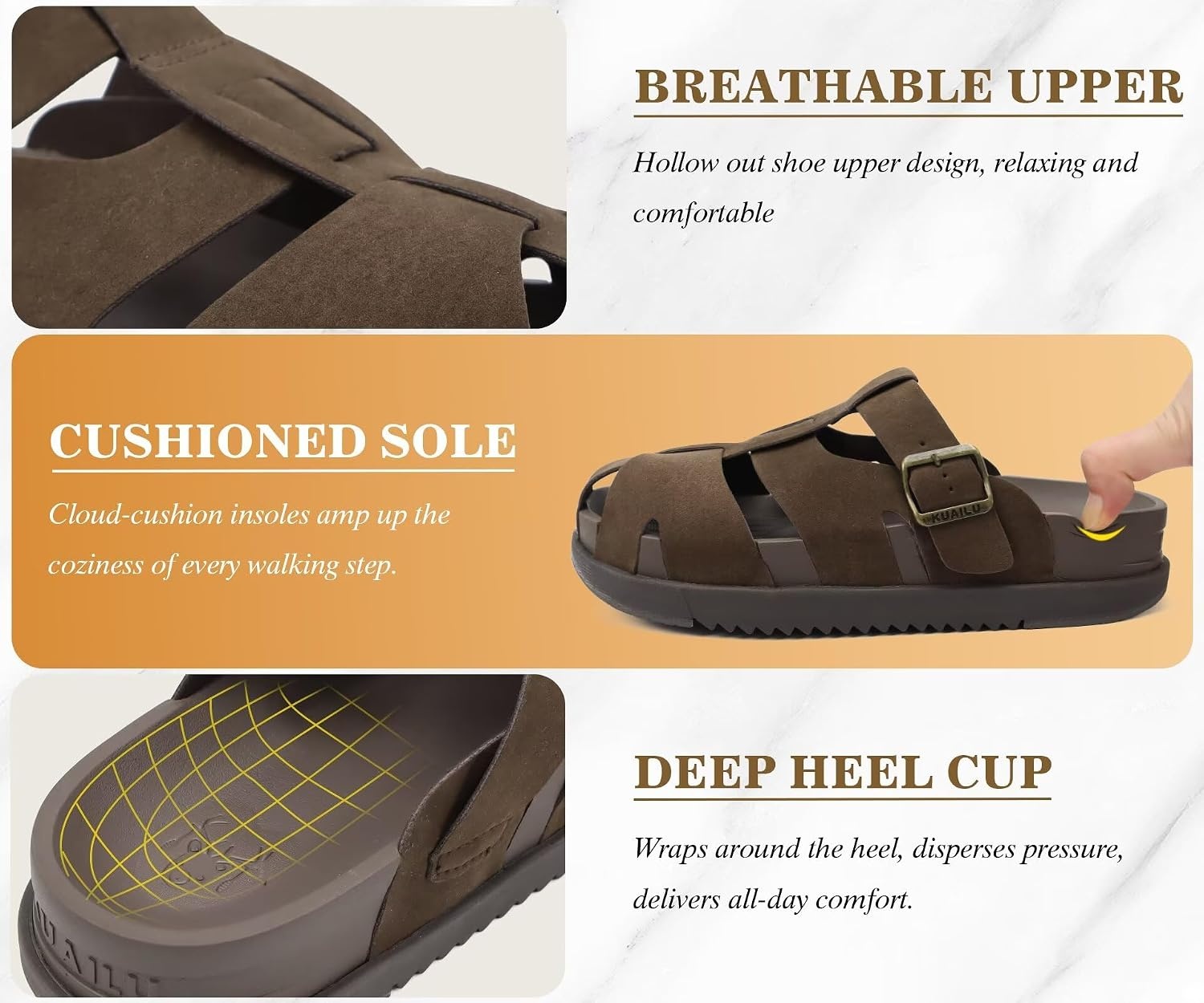 image:imageKuaiLu Womens Clog Sandals Comfortable Arch Support Chic Platform SlidesBrownfull Size Up