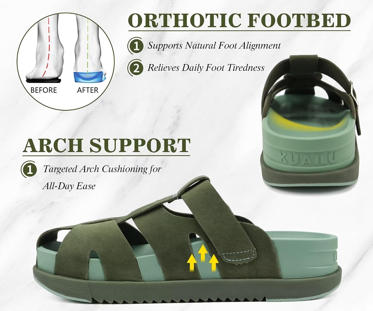 image:imageKuaiLu Womens Clog Sandals Comfortable Arch Support Chic Platform SlidesGreenfull Size Up