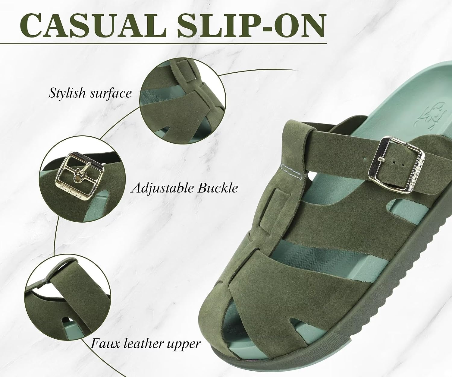 image:imageKuaiLu Womens Clog Sandals Comfortable Arch Support Chic Platform SlidesGreenfull Size Up