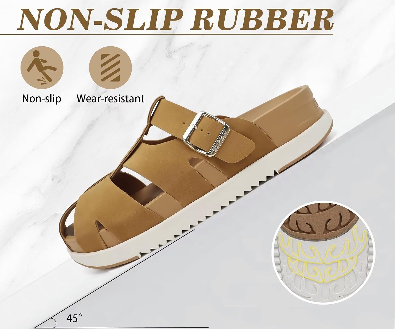 image:imageKuaiLu Womens Clog Sandals Comfortable Arch Support Chic Platform SlidesKhakifull Size Up