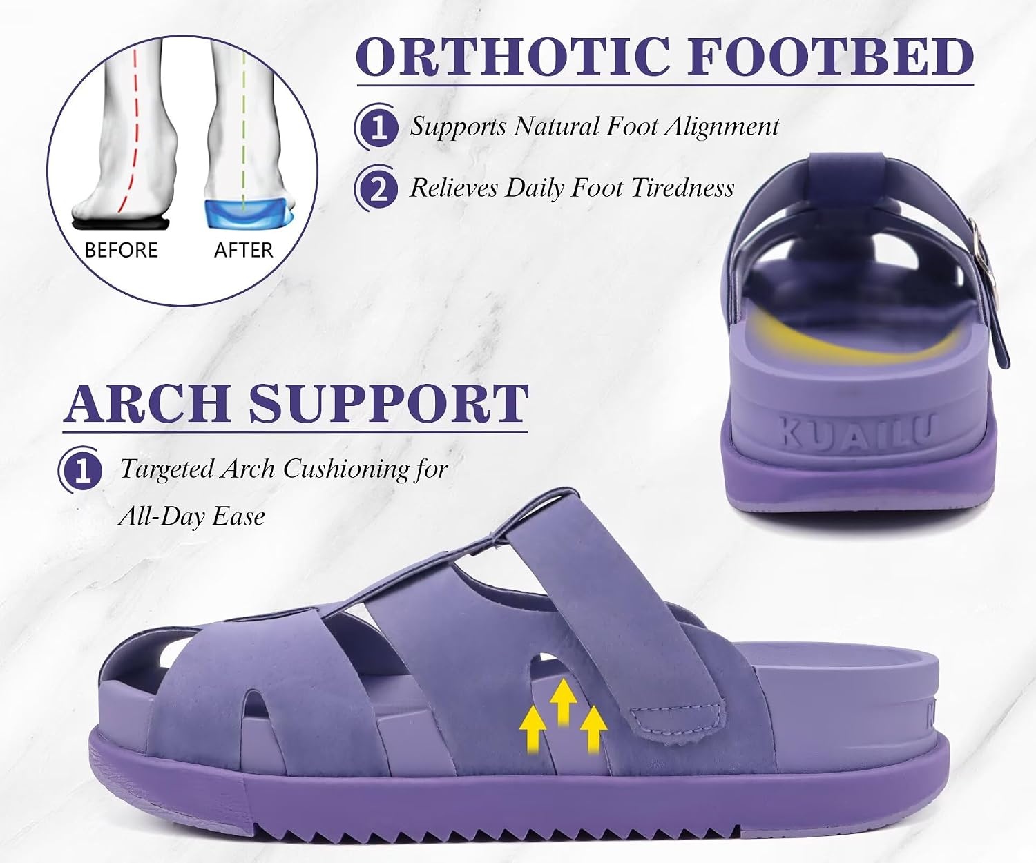 image:imageKuaiLu Womens Clog Sandals Comfortable Arch Support Chic Platform SlidesPurplefull Size Up