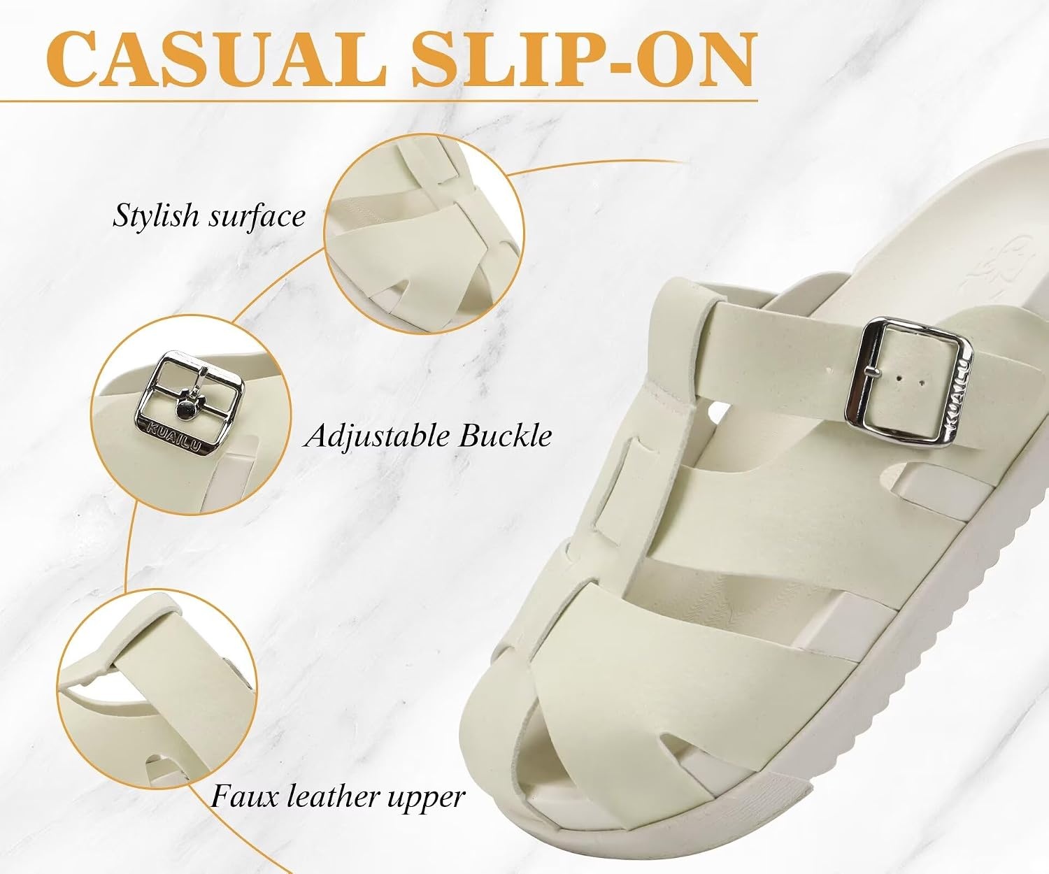 image:imageKuaiLu Womens Clog Sandals Comfortable Arch Support Chic Platform SlidesWhitefull Size Up