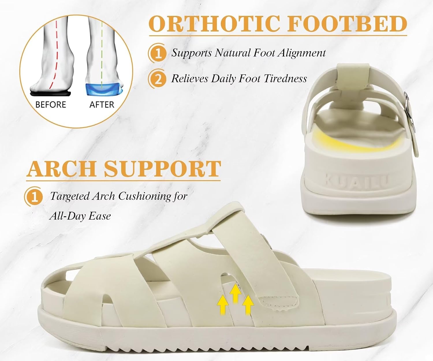 image:imageKuaiLu Womens Clog Sandals Comfortable Arch Support Chic Platform SlidesWhitefull Size Up