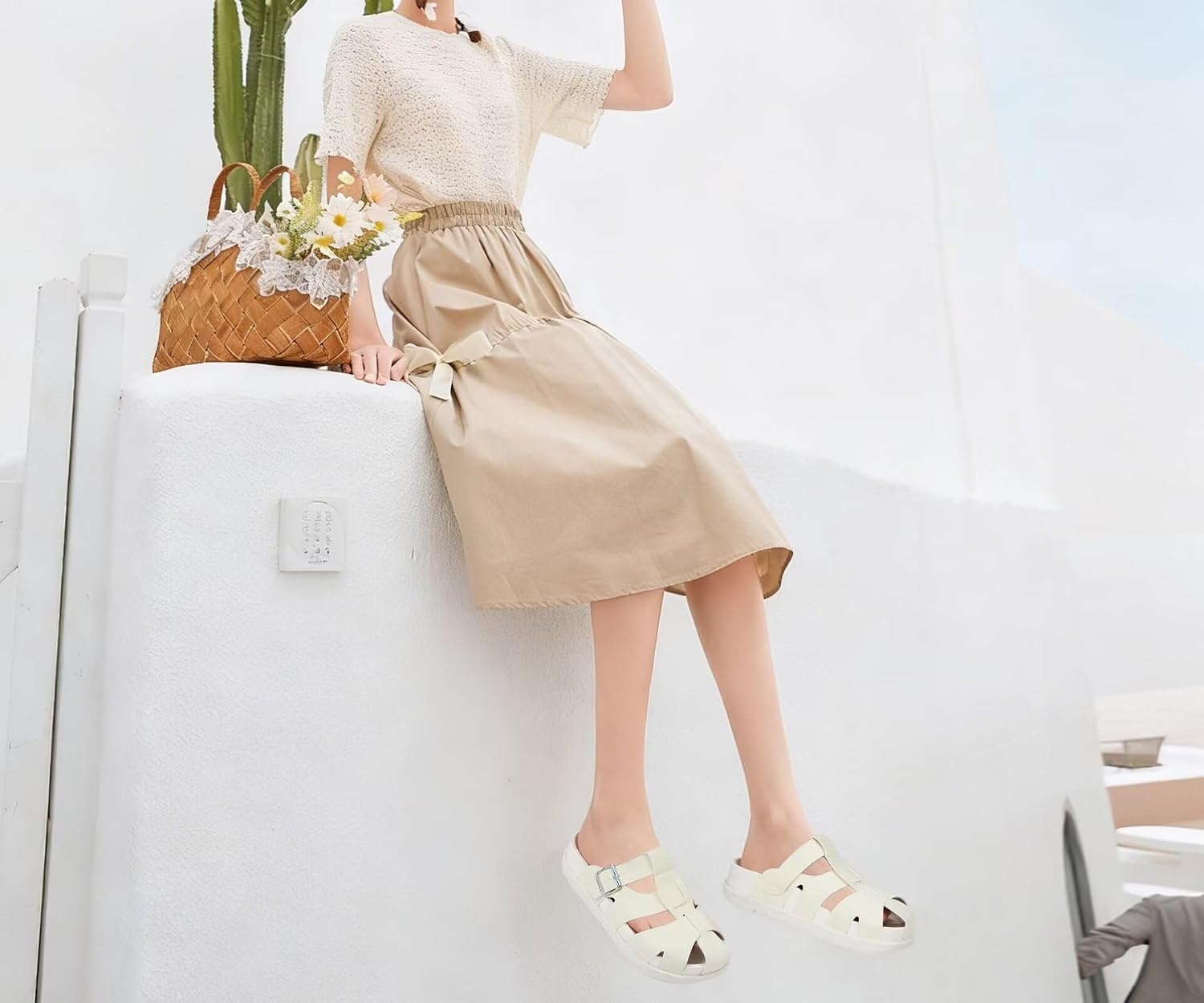 image:imageKuaiLu Womens Clog Sandals Comfortable Arch Support Chic Platform SlidesWhitefull Size Up
