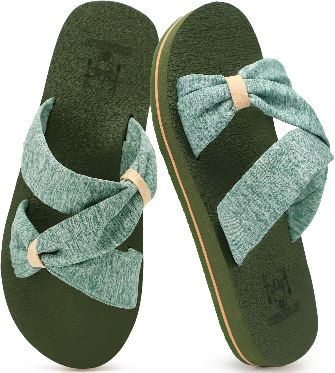 image:imageKuaiLu Womens Dressy Bow Sandals Arch Support Yoga Foam Walking Beach SlideGreen