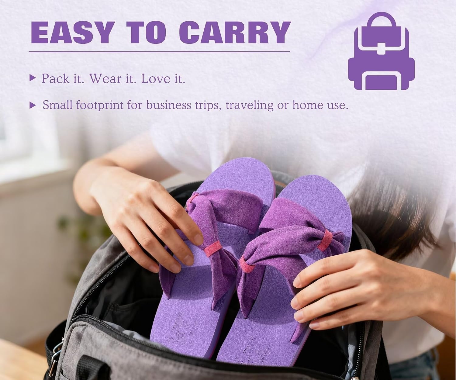 image:imageKuaiLu Womens Dressy Bow Sandals Arch Support Yoga Foam Walking Beach SlidePurple