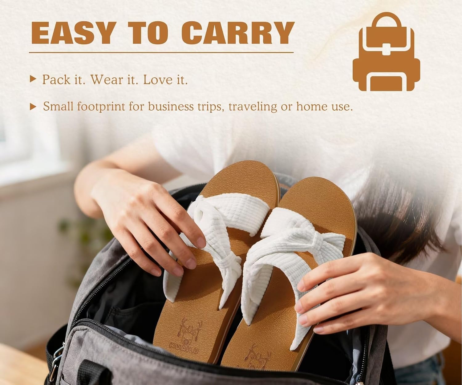 image:imageKuaiLu Womens Dressy Bow Sandals Arch Support Yoga Foam Walking Beach SlideWhite Khaki