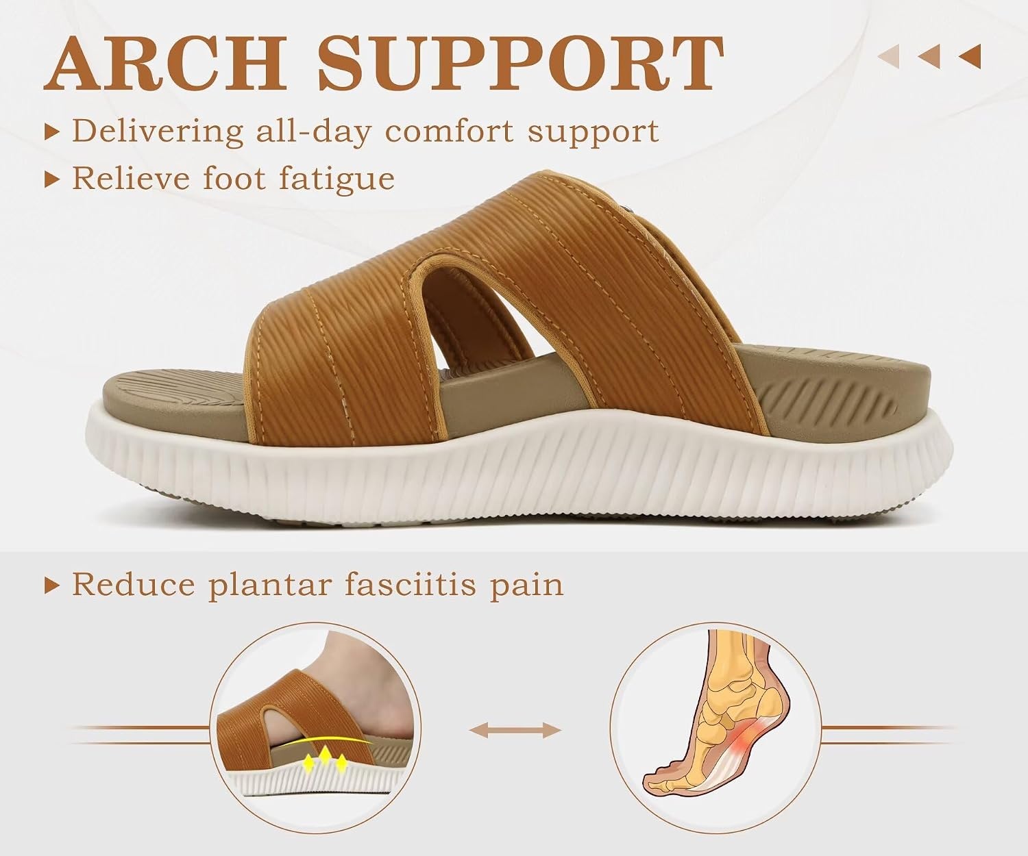 image:imageKuaiLu Womens Fashion Orthopedic Walking Thick Sandals Comfort Arch SupportBeige White