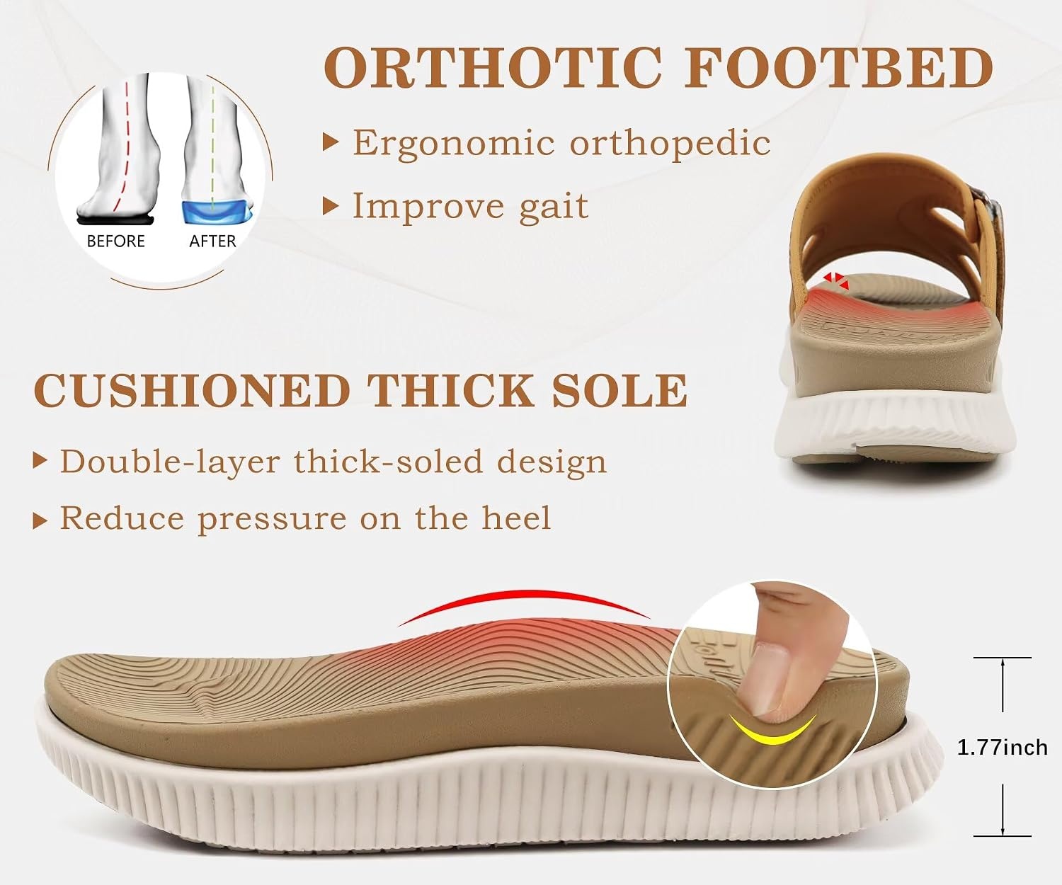 image:imageKuaiLu Womens Fashion Orthopedic Walking Thick Sandals Comfort Arch SupportBeige White