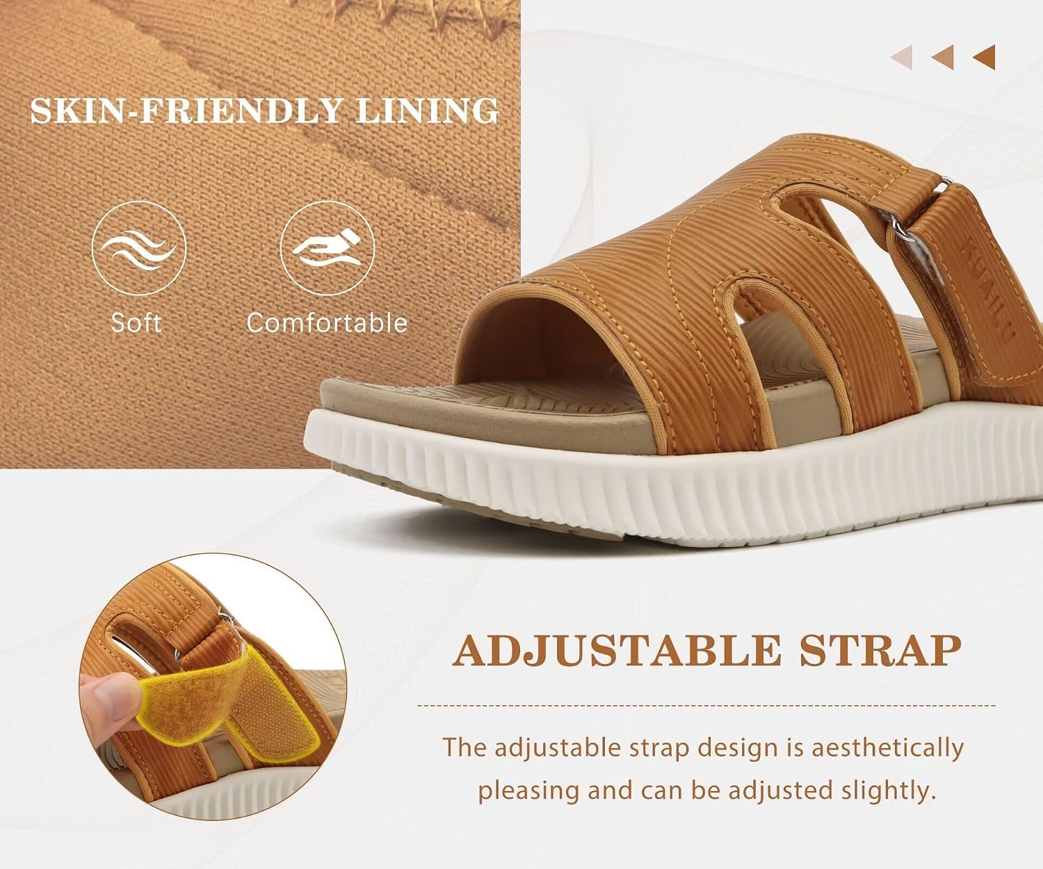 image:imageKuaiLu Womens Fashion Orthopedic Walking Thick Sandals Comfort Arch SupportBeige White