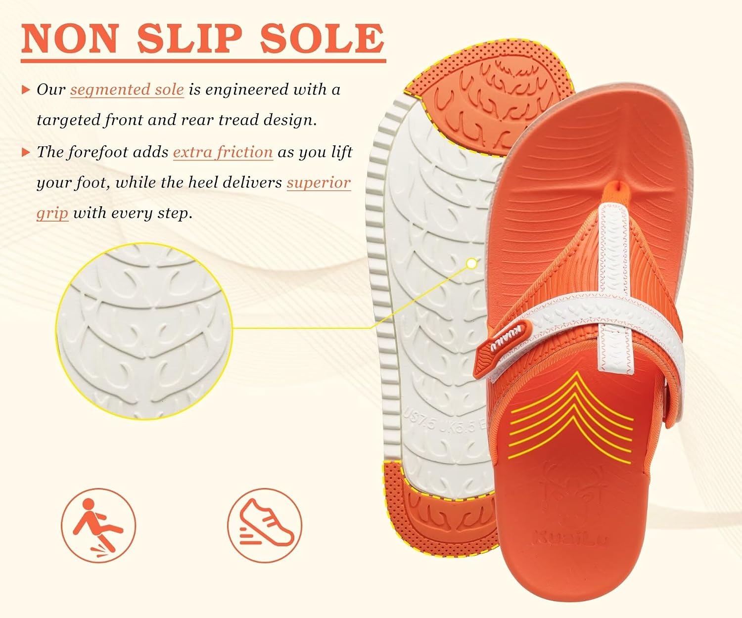 image:imageKuaiLu Womens Orthopedic Flip Flops Comfort Cushion Arch Support SandalsOrange White