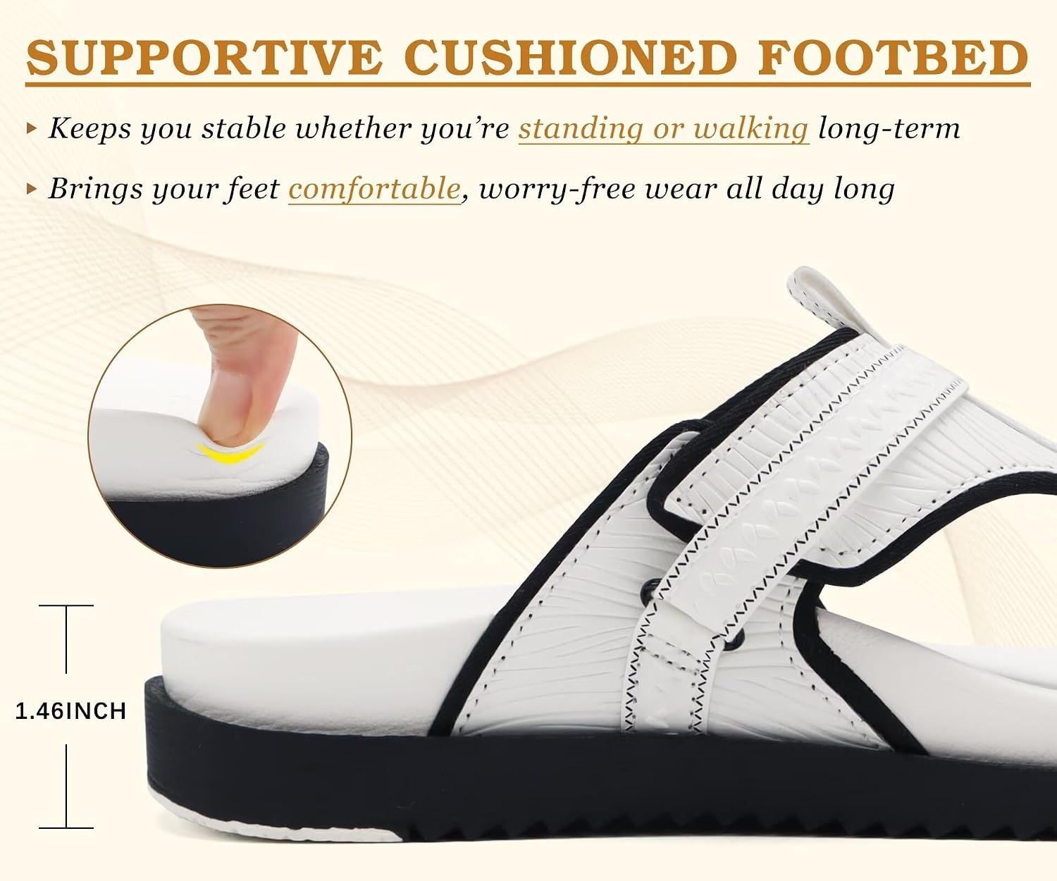 image:imageKuaiLu Womens Orthopedic Flip Flops Comfort Cushion Arch Support SandalsWhite Black