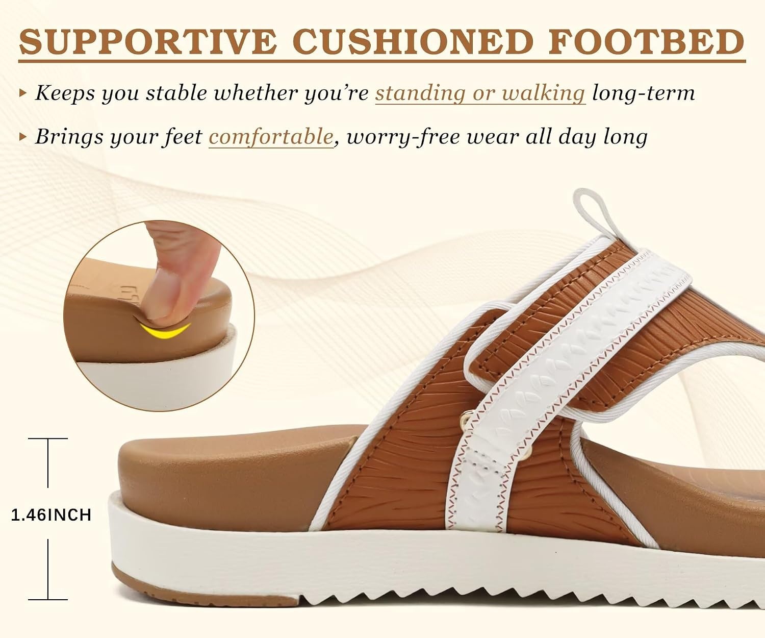 image:imageKuaiLu Womens Orthopedic Flip Flops Comfort Cushion Arch Support SandalsWhite Khaki
