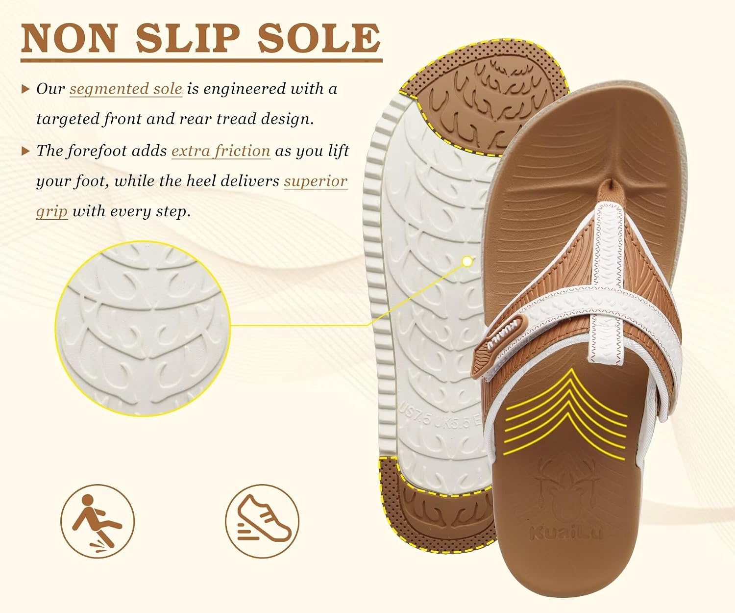 image:imageKuaiLu Womens Orthopedic Flip Flops Comfort Cushion Arch Support SandalsWhite Khaki