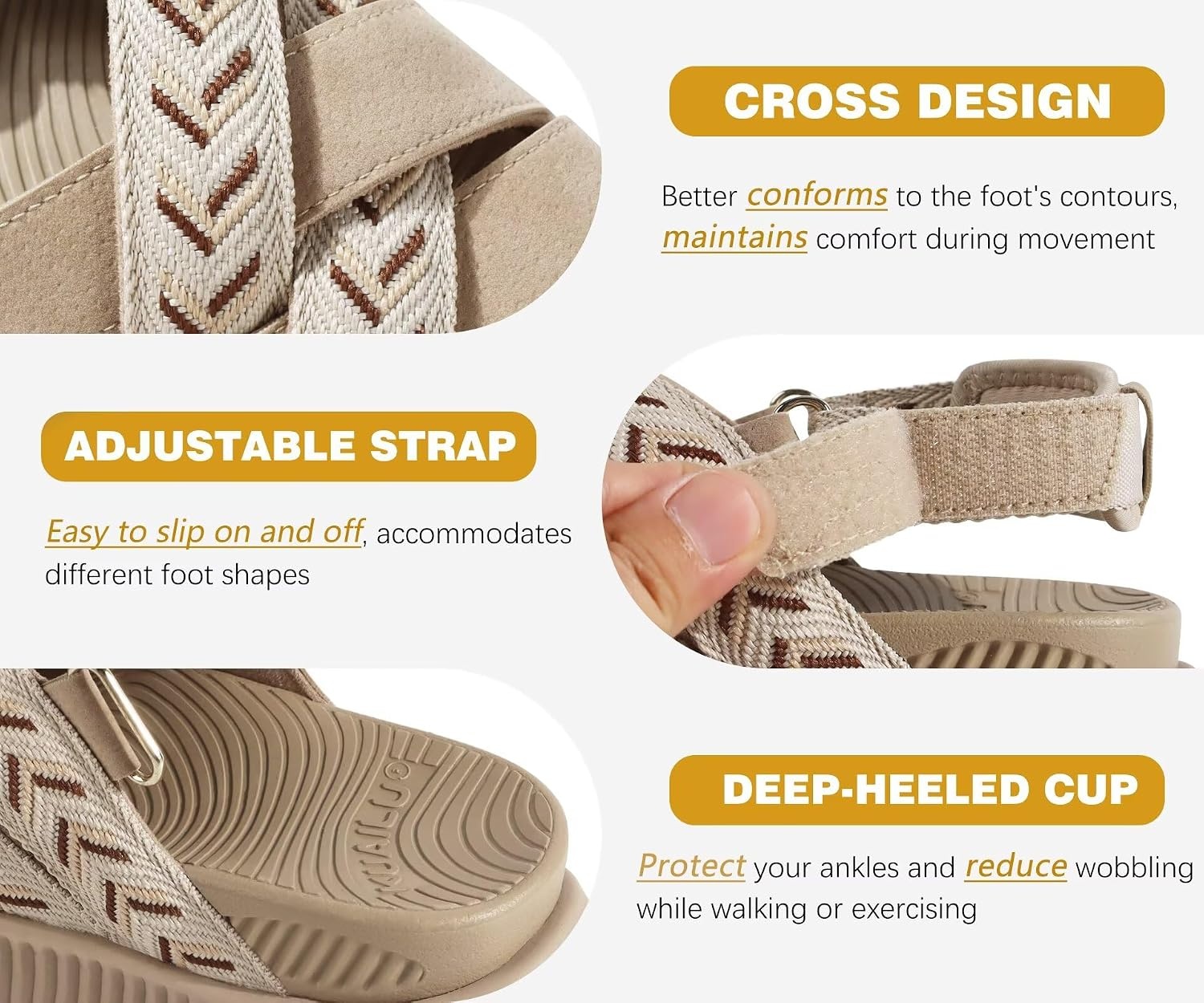 image:imageKuaiLu Womens Orthopedic Walking Sandals with Memory Foam Arch SupportBeige
