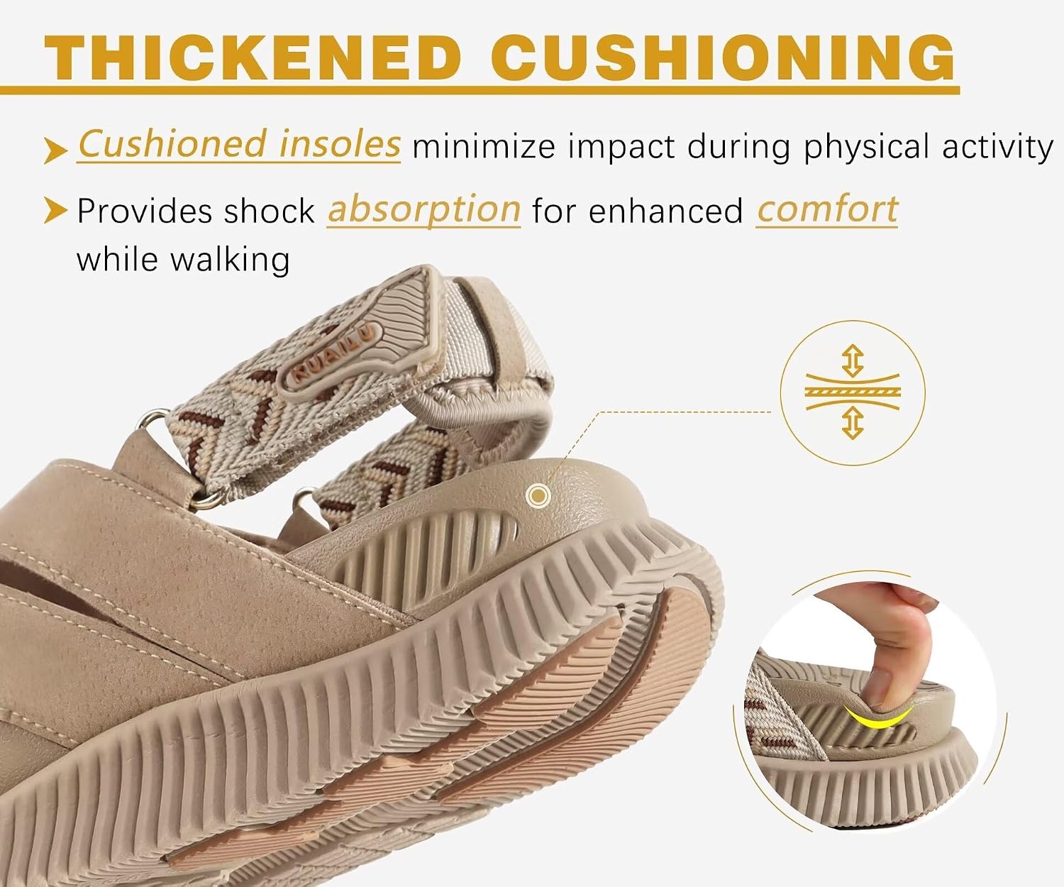 image:imageKuaiLu Womens Orthopedic Walking Sandals with Memory Foam Arch SupportBeige