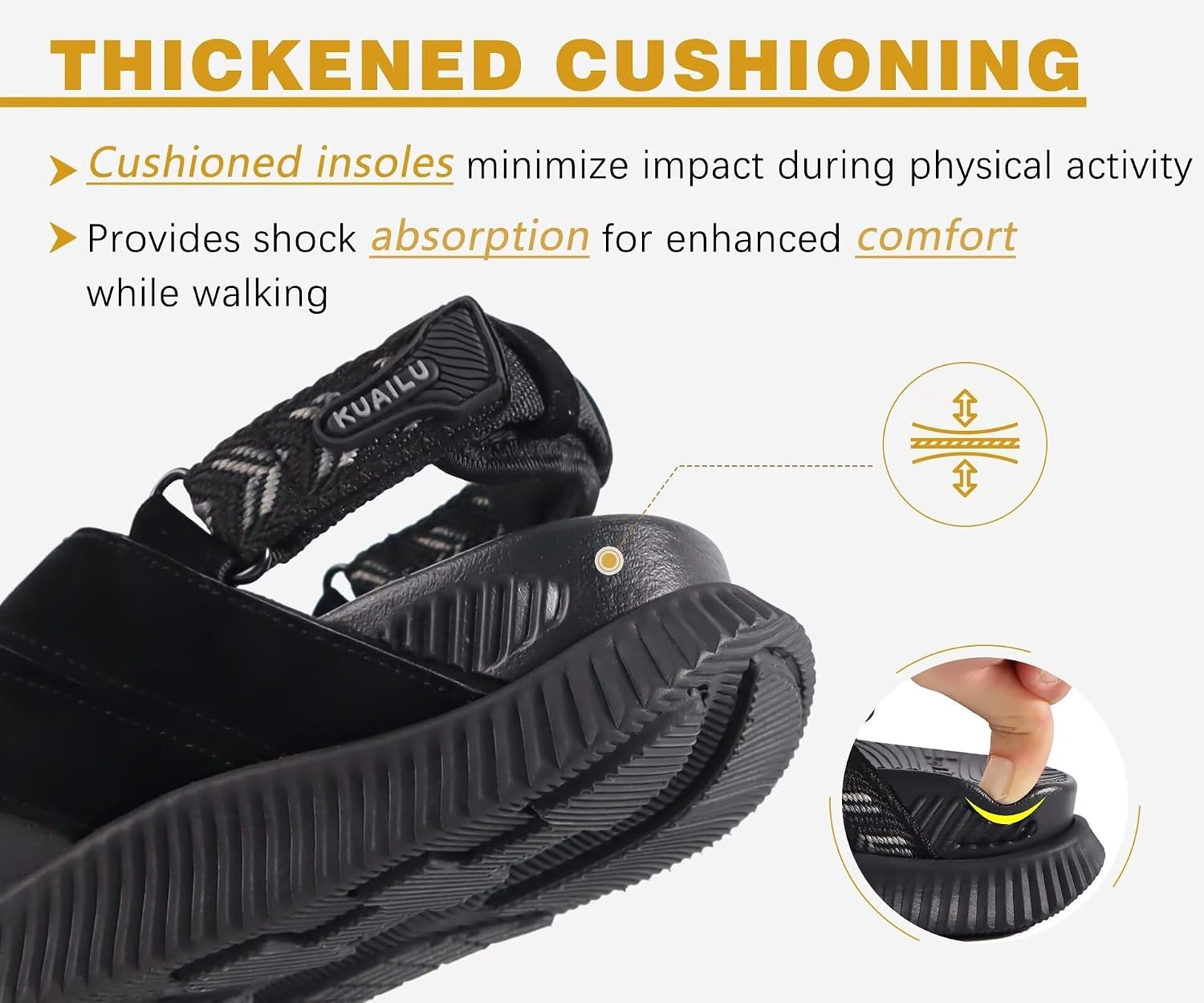image:imageKuaiLu Womens Orthopedic Walking Sandals with Memory Foam Arch SupportBlack