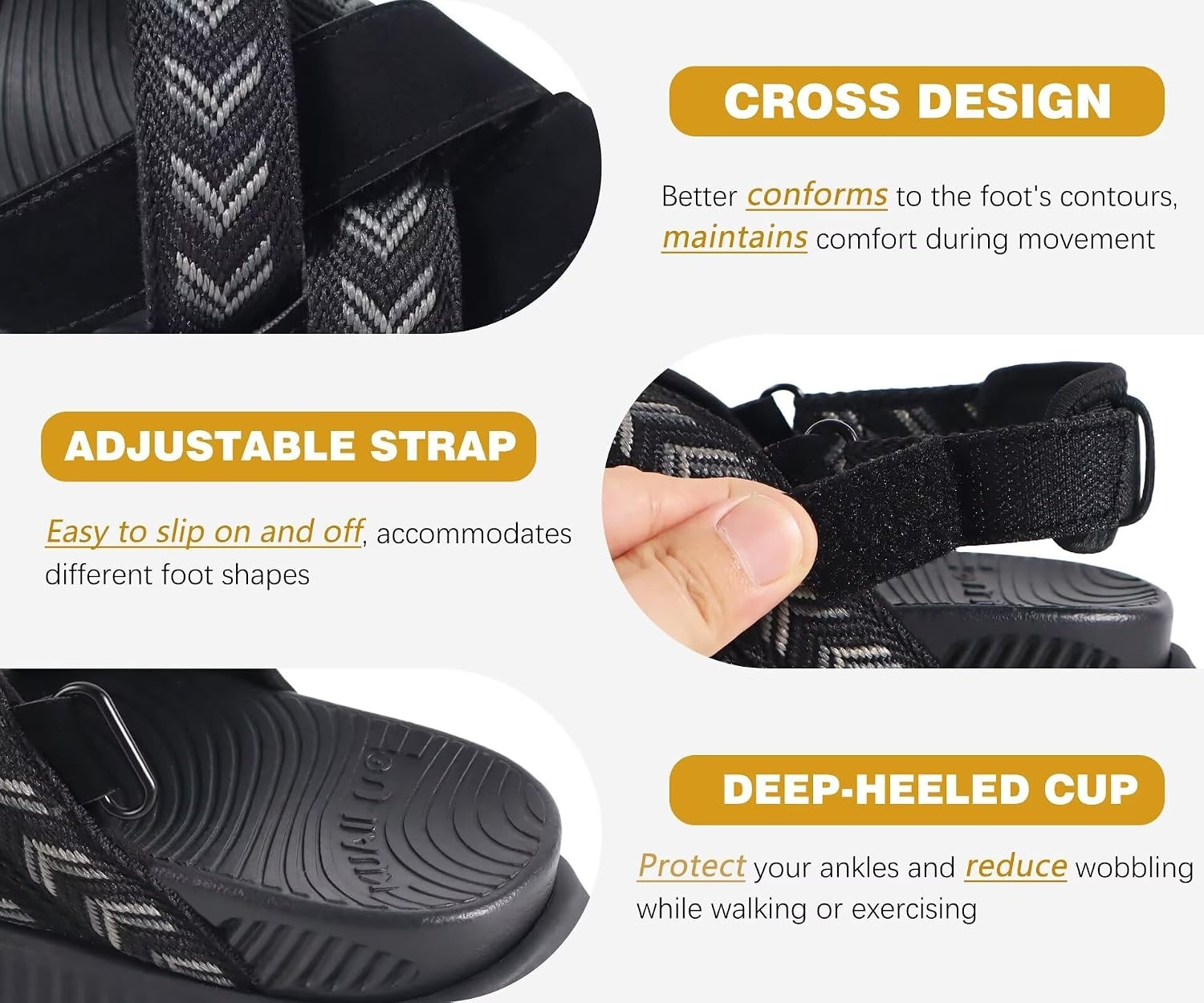 image:imageKuaiLu Womens Orthopedic Walking Sandals with Memory Foam Arch SupportBlack