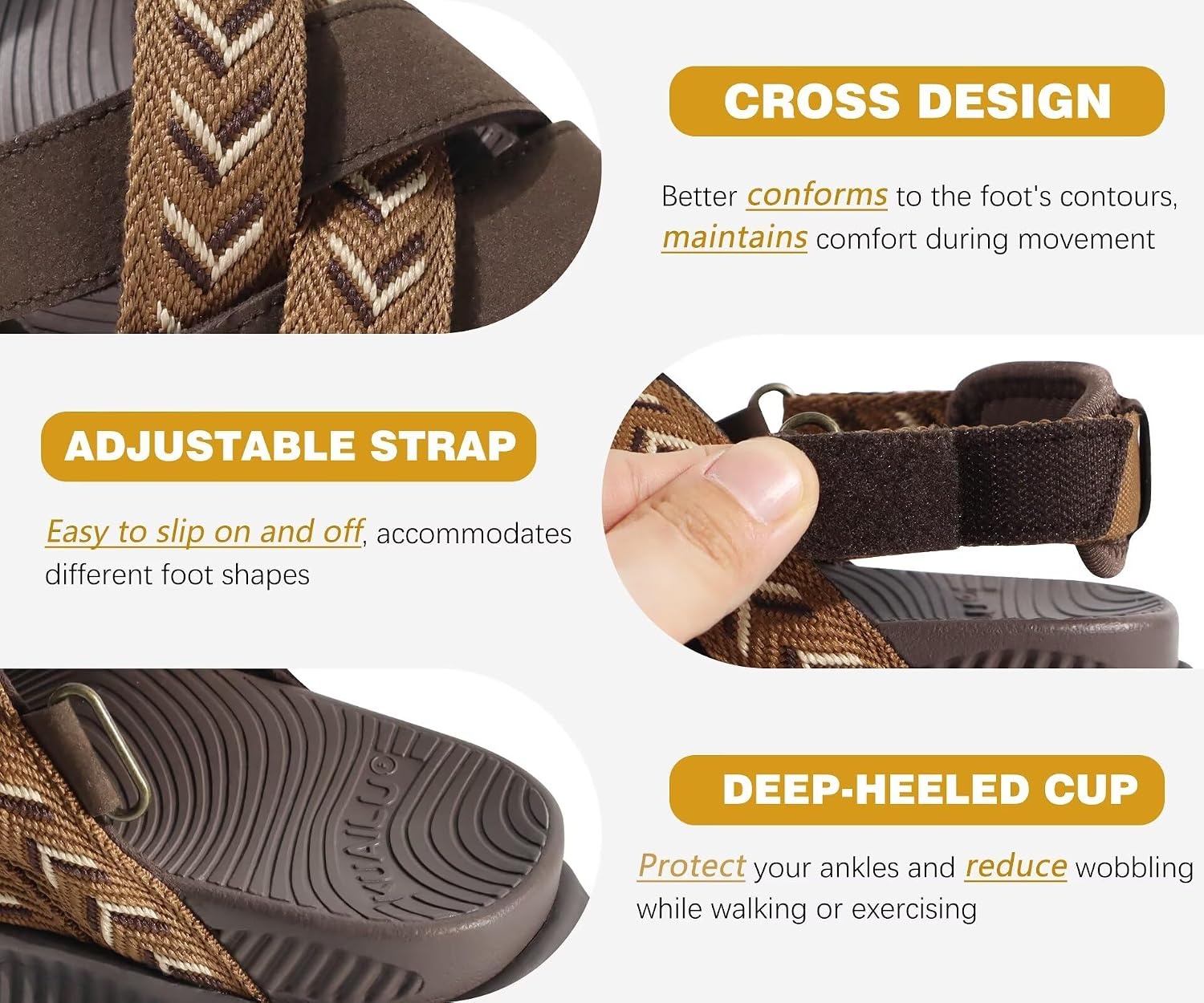 image:imageKuaiLu Womens Orthopedic Walking Sandals with Memory Foam Arch SupportBrown