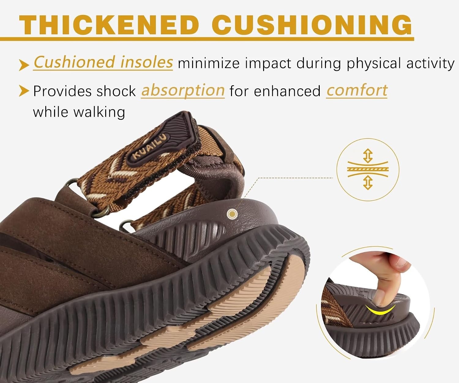 image:imageKuaiLu Womens Orthopedic Walking Sandals with Memory Foam Arch SupportBrown
