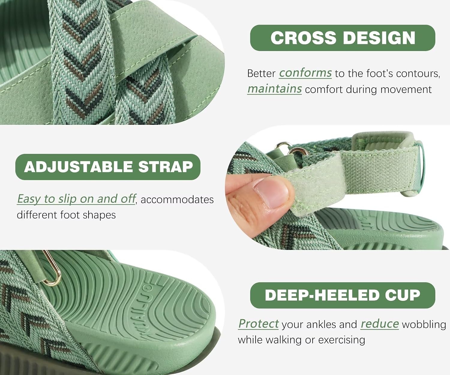 image:imageKuaiLu Womens Orthopedic Walking Sandals with Memory Foam Arch SupportGreen