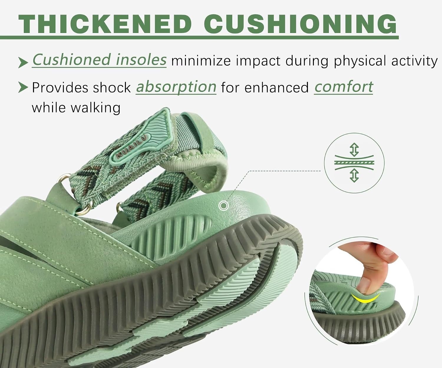 image:imageKuaiLu Womens Orthopedic Walking Sandals with Memory Foam Arch SupportGreen
