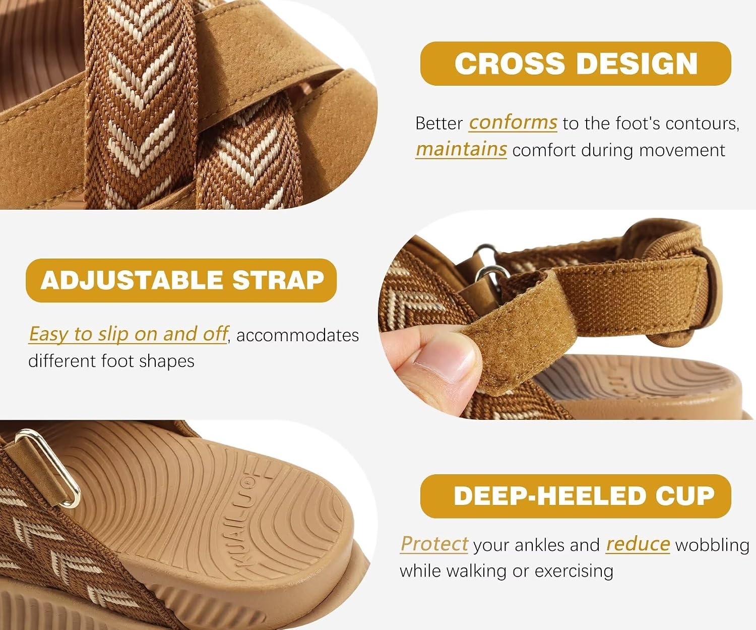 image:imageKuaiLu Womens Orthopedic Walking Sandals with Memory Foam Arch SupportKhaki