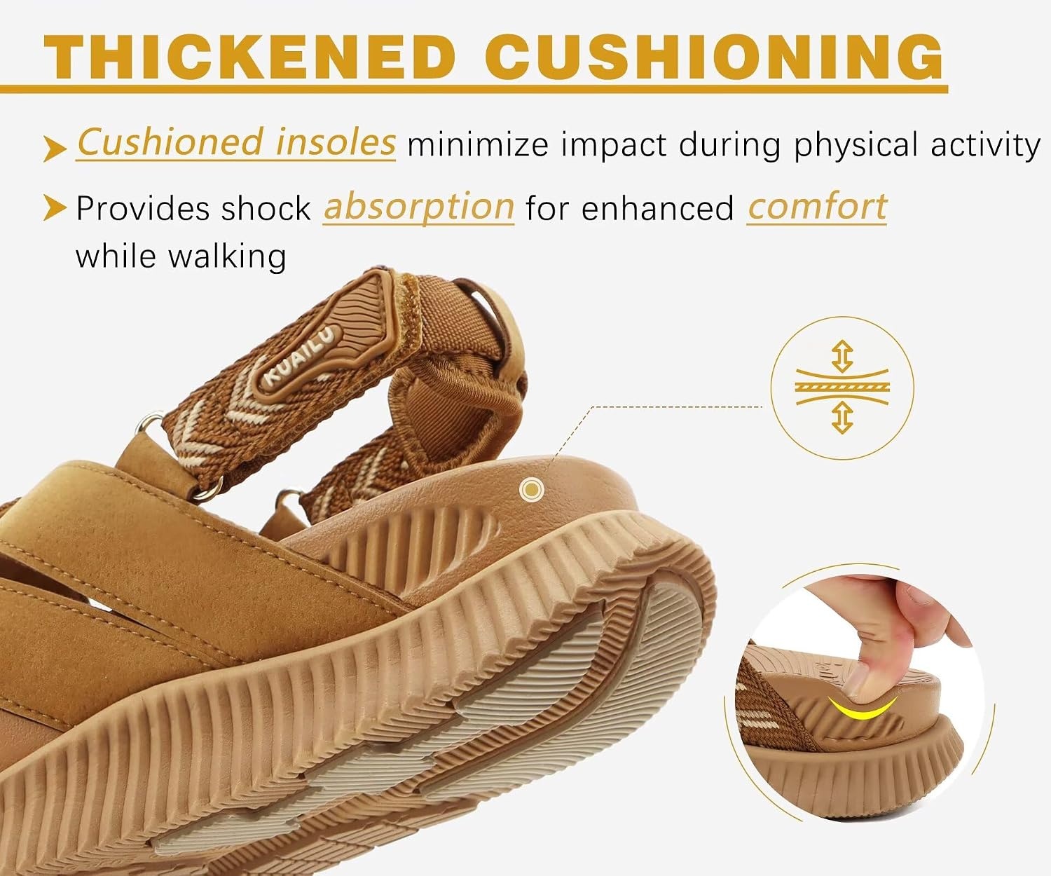 image:imageKuaiLu Womens Orthopedic Walking Sandals with Memory Foam Arch SupportKhaki