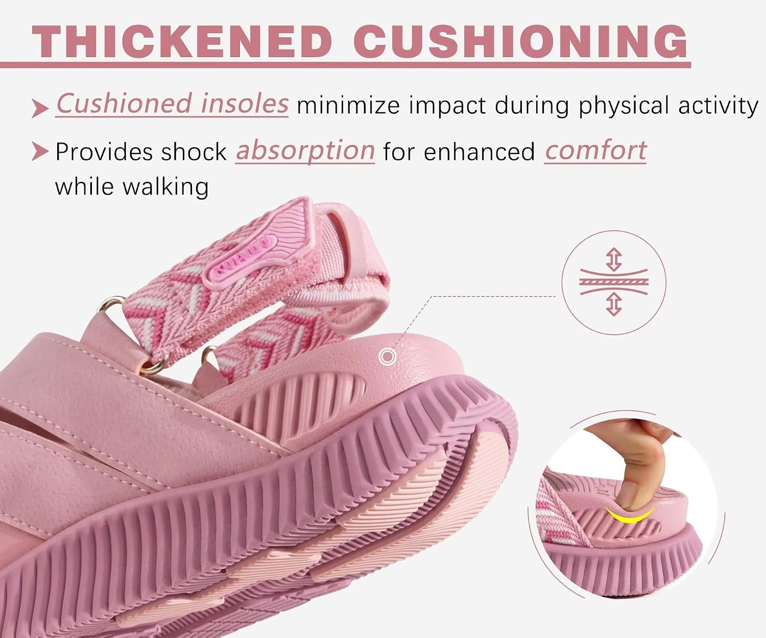 image:imageKuaiLu Womens Orthopedic Walking Sandals with Memory Foam Arch SupportPink