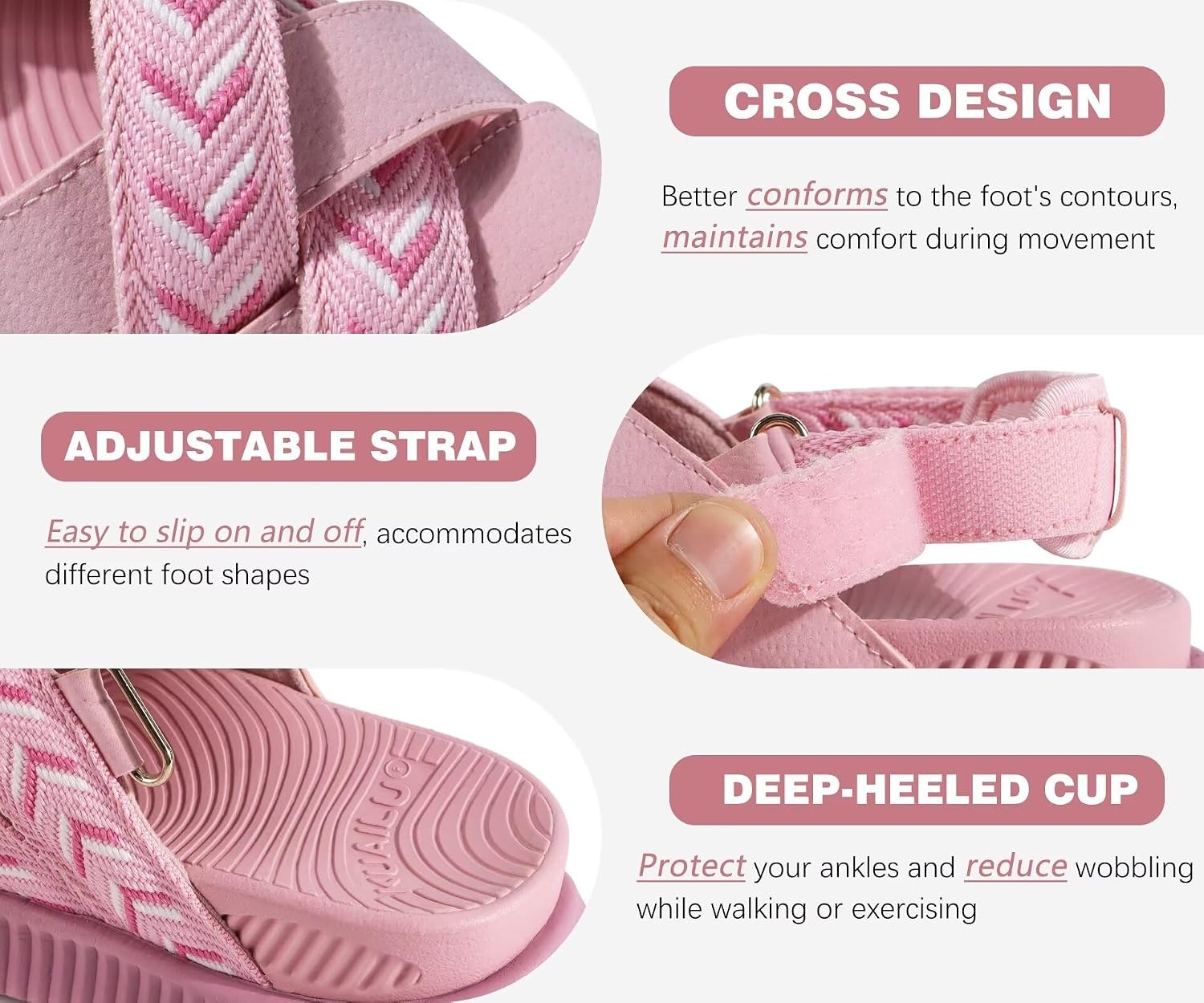 image:imageKuaiLu Womens Orthopedic Walking Sandals with Memory Foam Arch SupportPink