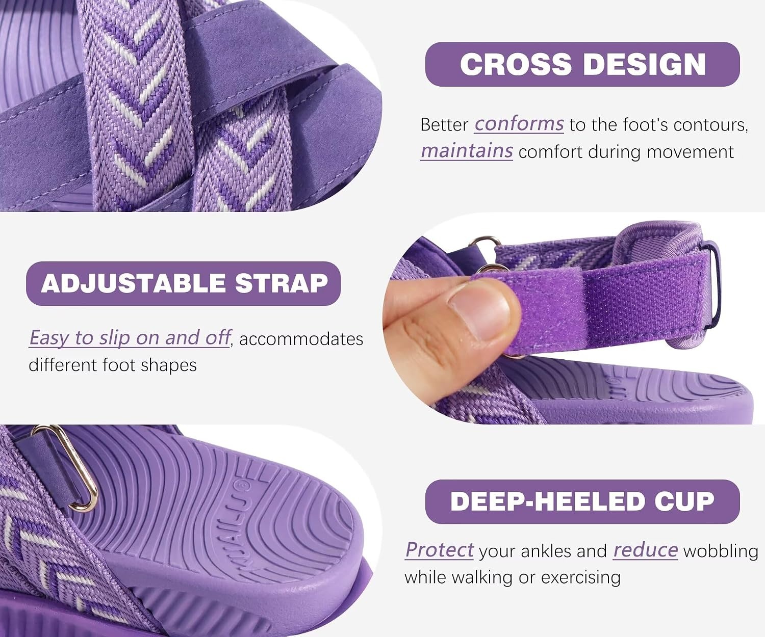 image:imageKuaiLu Womens Orthopedic Walking Sandals with Memory Foam Arch SupportPurple