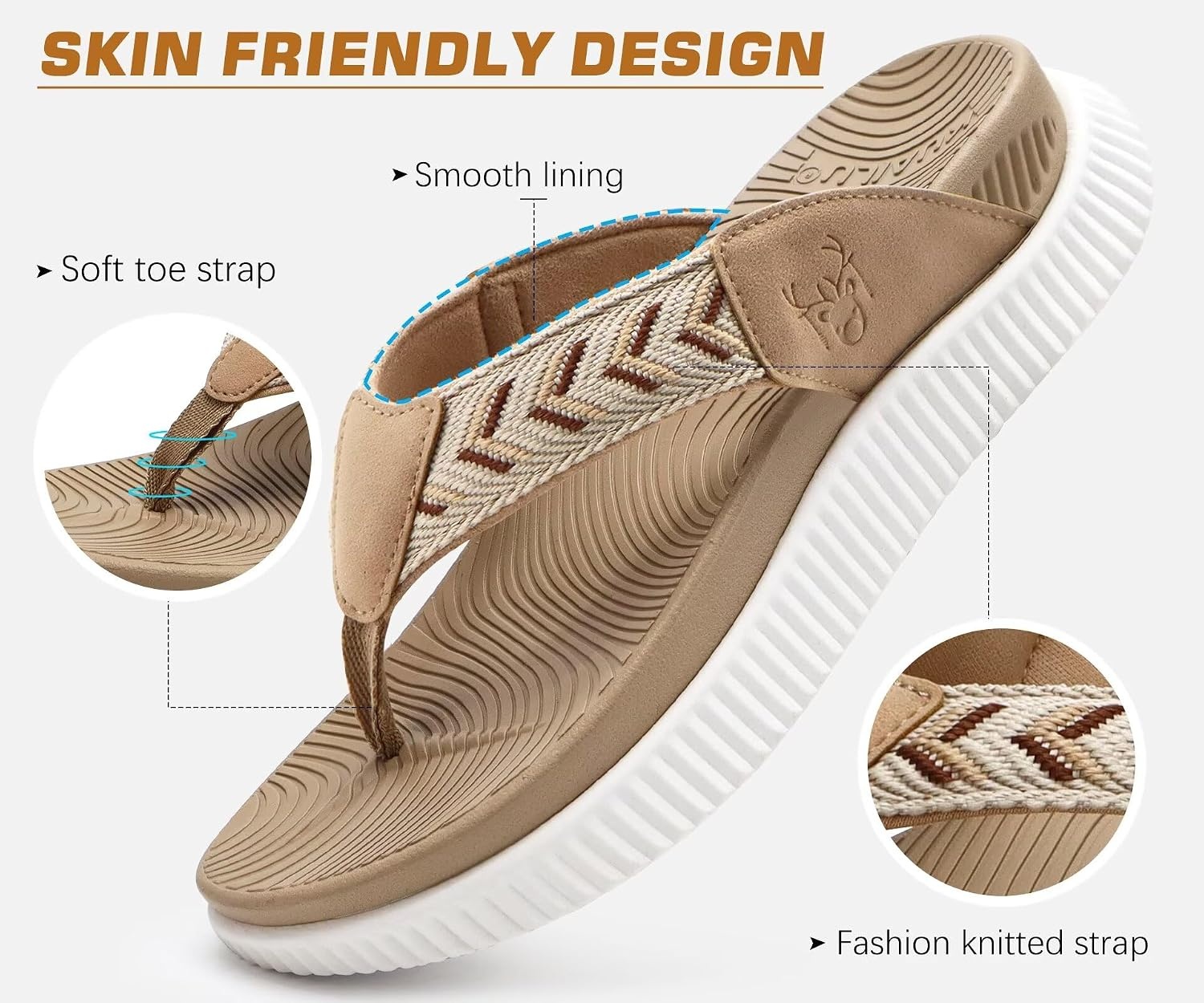 image:imageKuaiLu Womens Orthotic Flip Flops with Arch Support Cushion Recovery SandalBeige