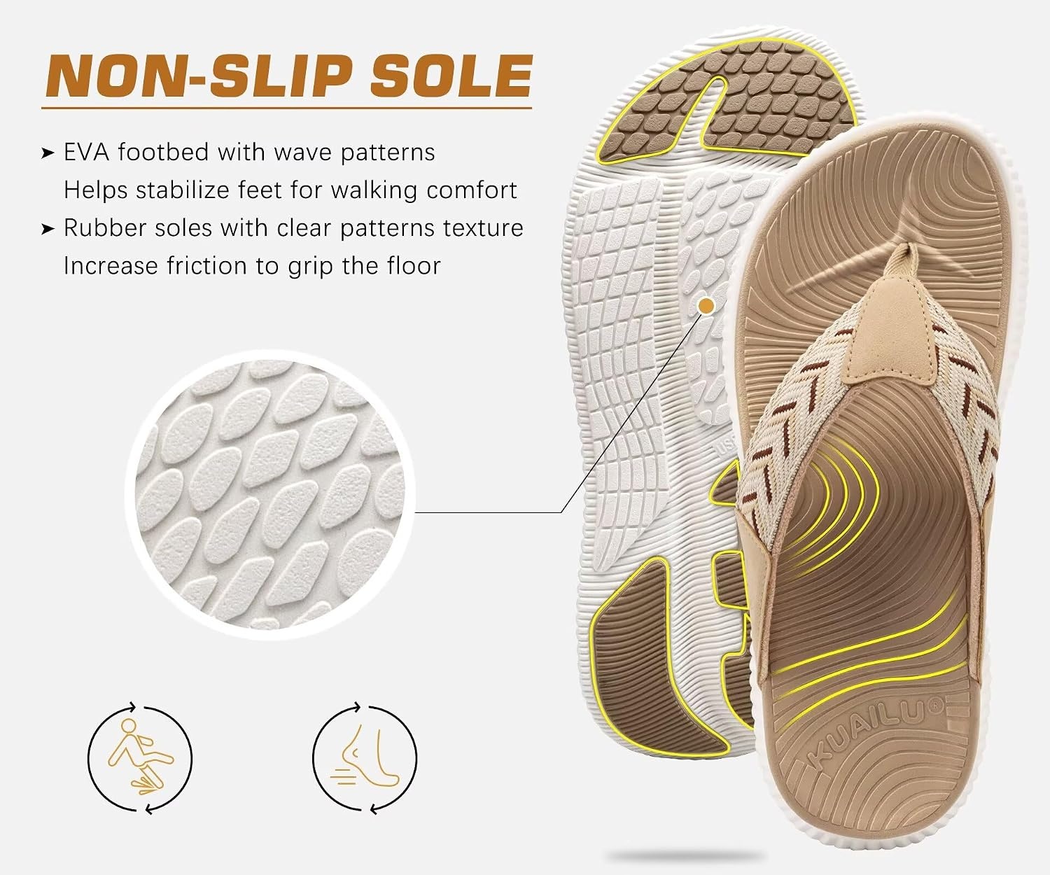 image:imageKuaiLu Womens Orthotic Flip Flops with Arch Support Cushion Recovery SandalBeige