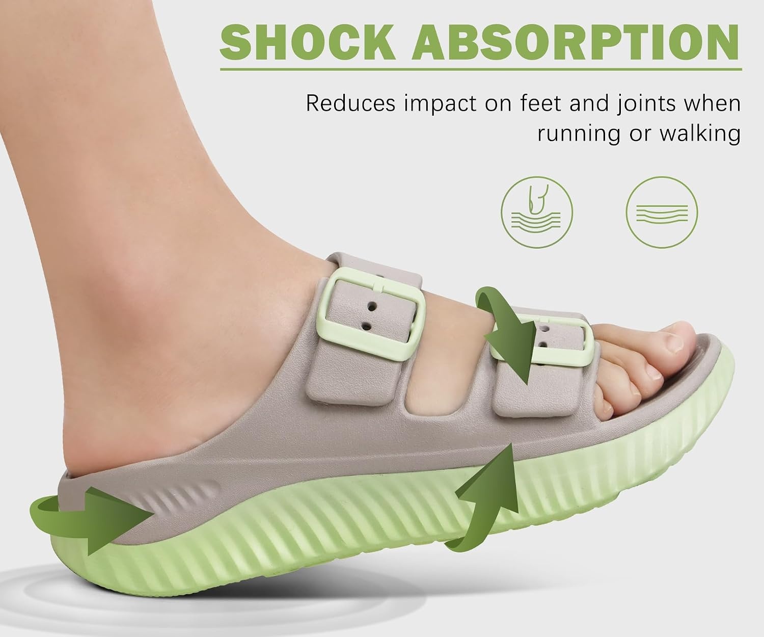 image:imageKuaiLu Womens Recovery Sandals Comfortable Arch Support Adjustable SlidesApricot Green