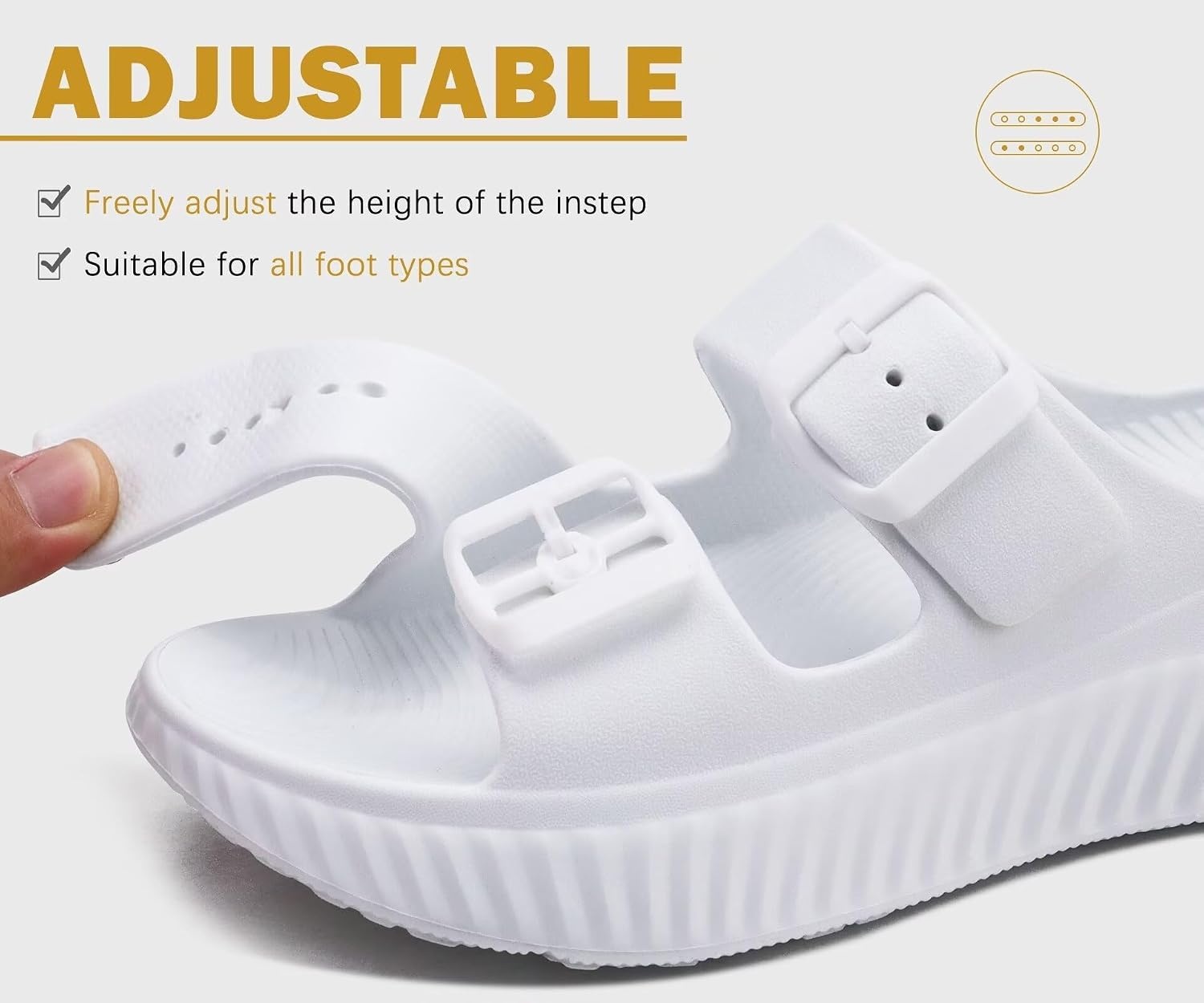 image:imageKuaiLu Womens Recovery Sandals Comfortable Arch Support Adjustable SlidesWhite