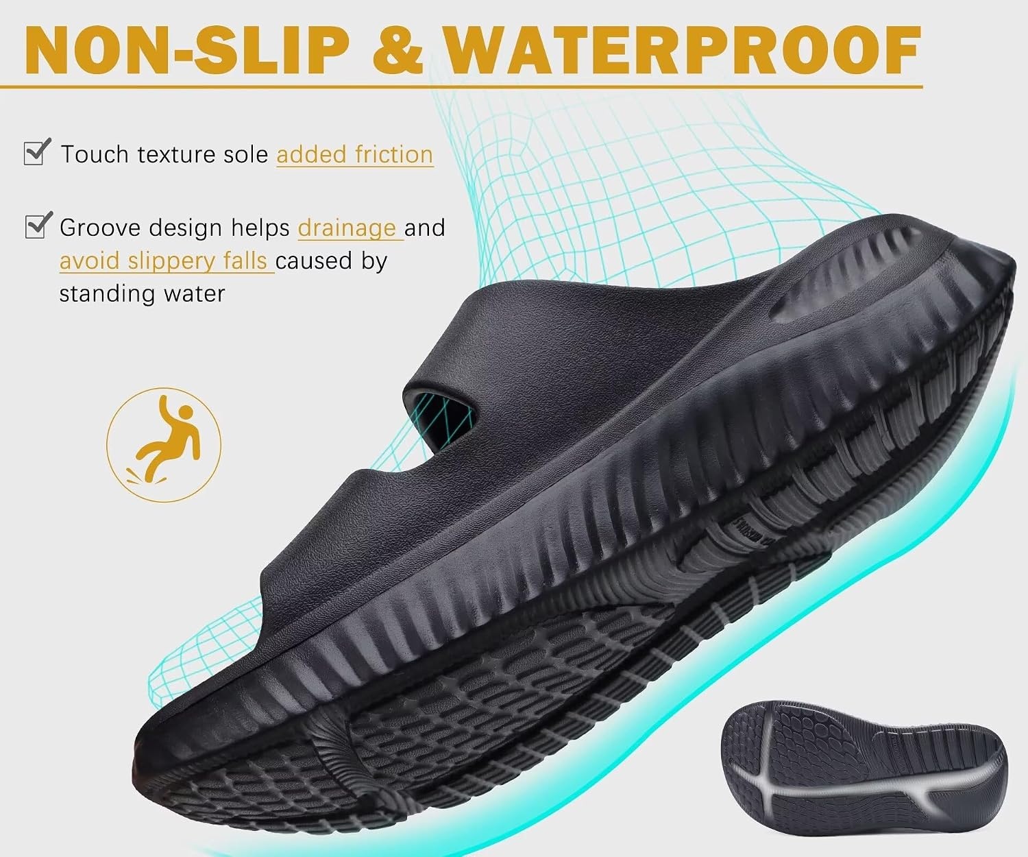 image:imageKuaiLu Womens Recovery Sandals Comfortable Plantar Fasciitis Arch Support Ladies Orthopedic Sport Slides Open Toe Slip On Thick Athletic Cushion Slippers Summer Pool Beach Sandles Black Size 8