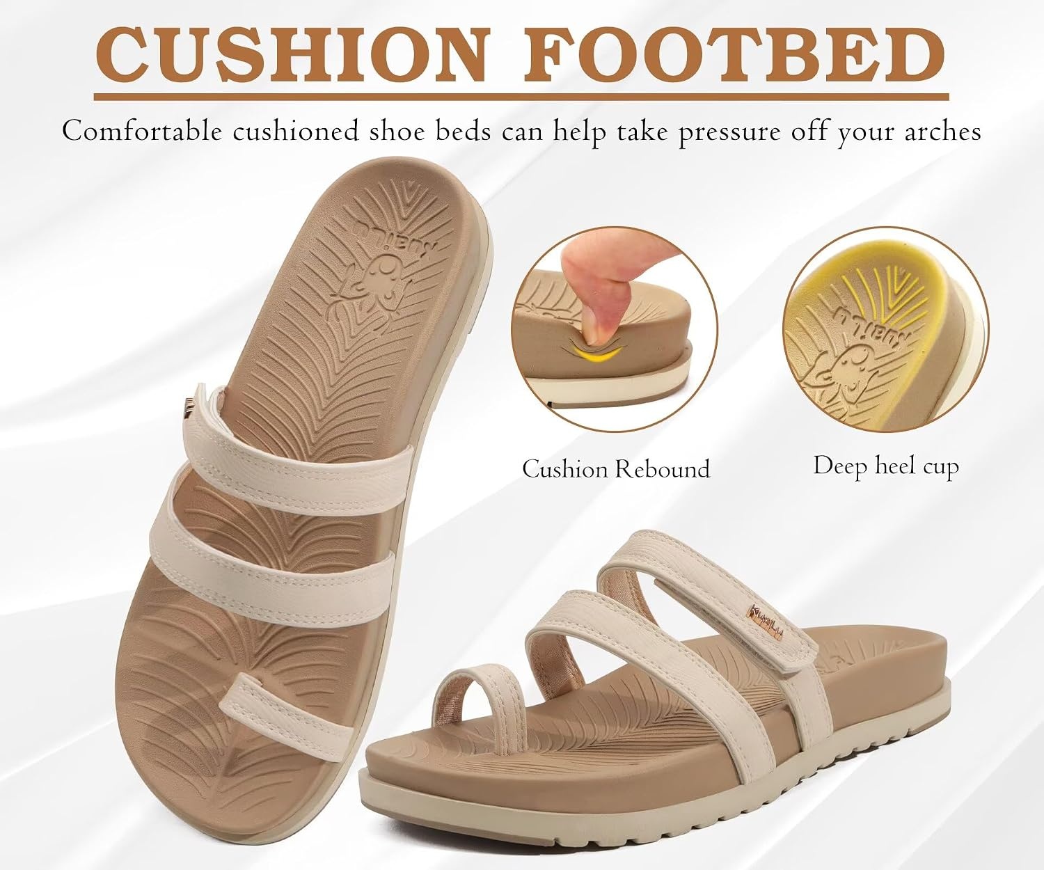 image:imageKuaiLu Womens Slides Sandals With Arch Support Comfort Plantar FasciitisBeige