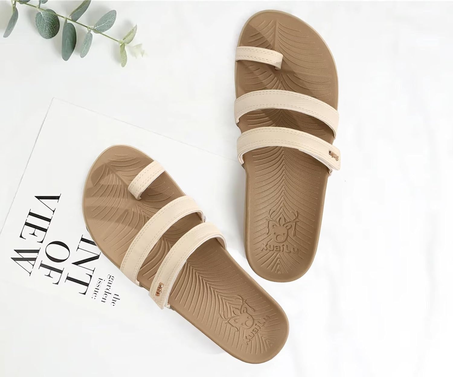 image:imageKuaiLu Womens Slides Sandals With Arch Support Comfort Plantar FasciitisBeige