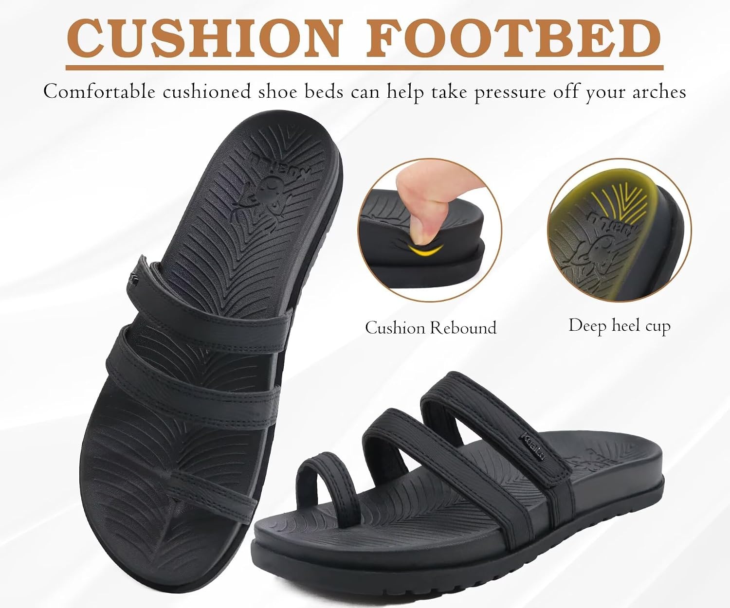 image:imageKuaiLu Womens Slides Sandals With Arch Support Comfort Plantar FasciitisBlack