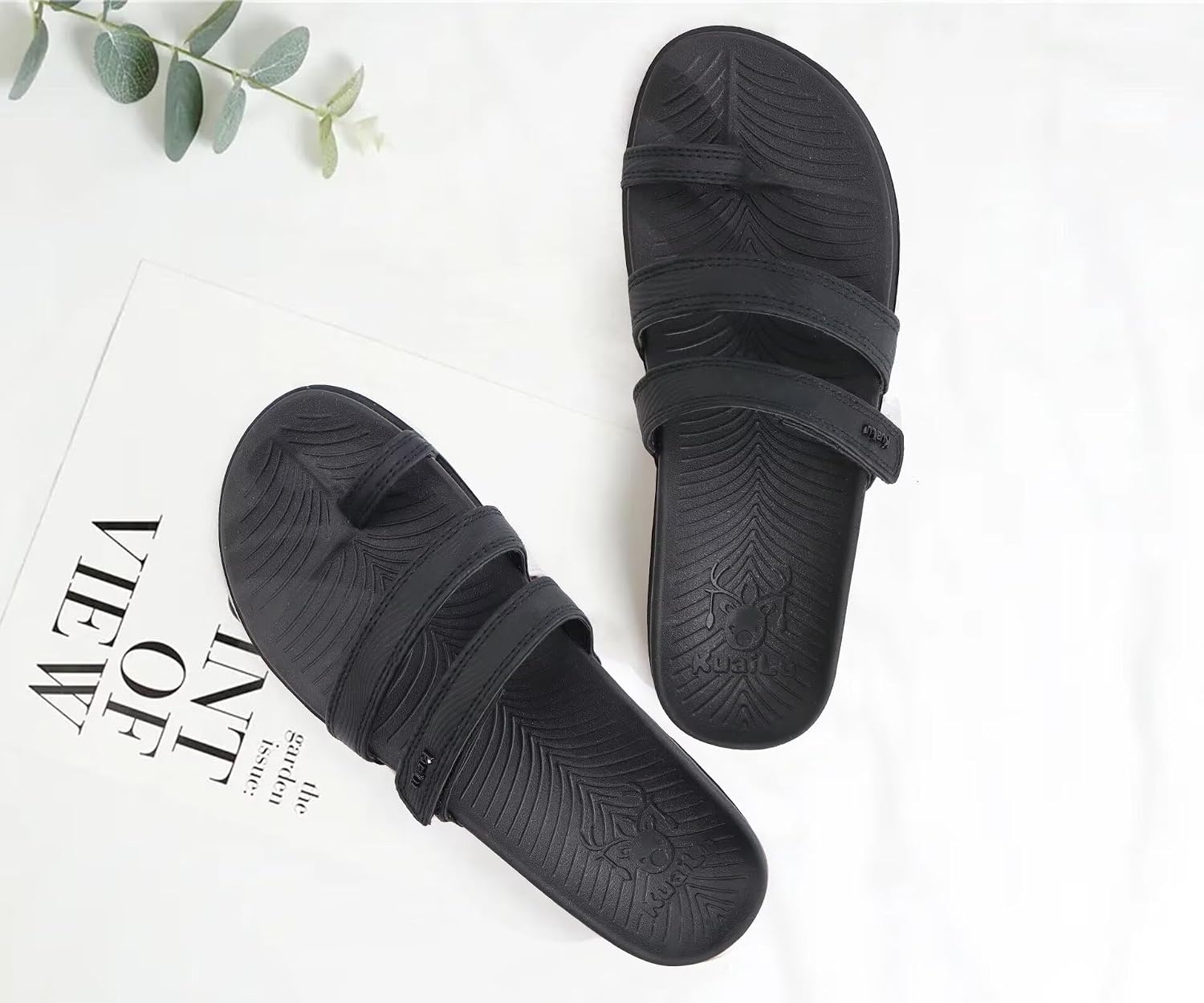 image:imageKuaiLu Womens Slides Sandals With Arch Support Comfort Plantar FasciitisBlack