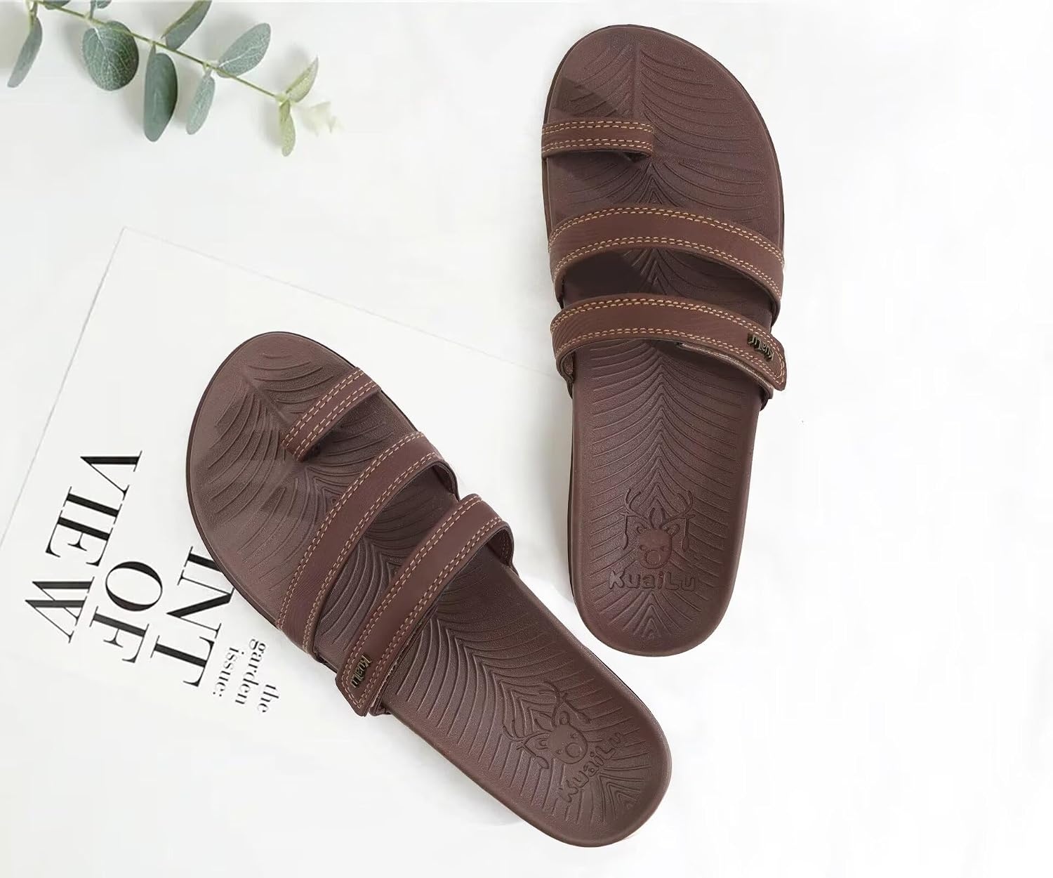 image:imageKuaiLu Womens Slides Sandals With Arch Support Comfort Plantar FasciitisBrown