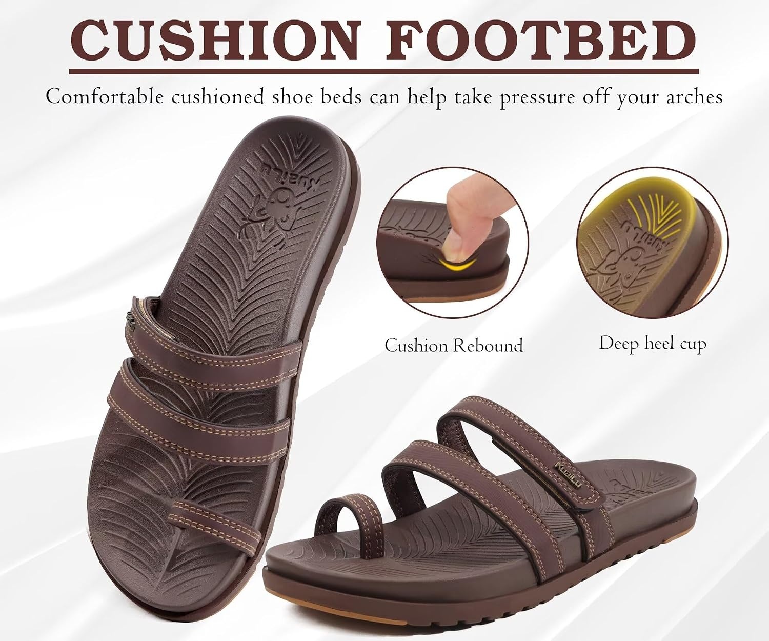 image:imageKuaiLu Womens Slides Sandals With Arch Support Comfort Plantar FasciitisBrown